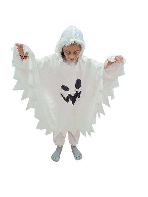 White Ghost Costume With Pumpkin Basket Combo For Kids| Halloween Dress For Boys and Girls