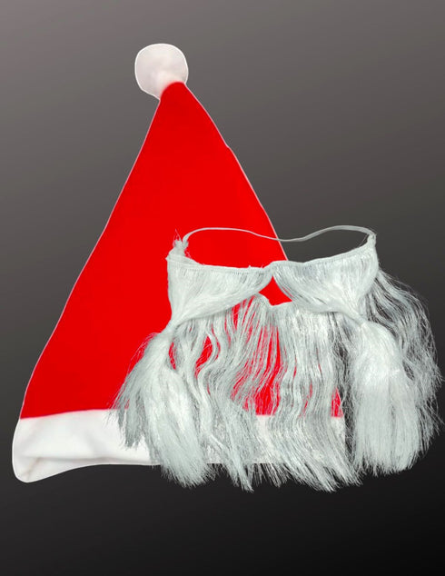 BookMyCostume Christmas Accessory Set Santa Cap and Beard for Adults Fancy Dress Accessory