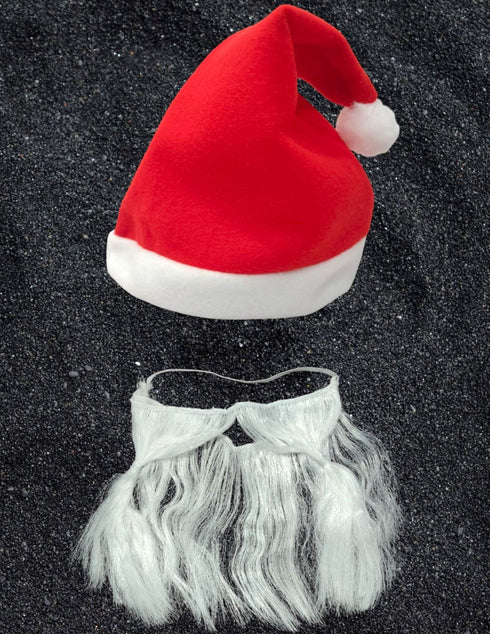 BookMyCostume Pack of 3 Christmas Accessory Set Santa Cap, Beard & Santa Goodies bag Combo for Adults