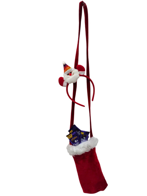 BookMyCostume Pack of 2 Christmas Accessory Set Santa Headband and Goodies Bag Combo For Girls | Kids