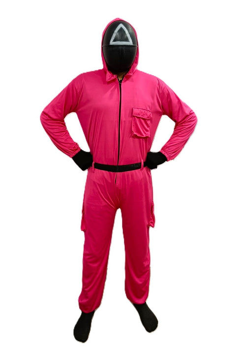 Survival Drama Korean TV Series Game Costume with Attached Hood, Plastic Mask & Belt - Halloween Cosplay Outfit for Adults | For Mens