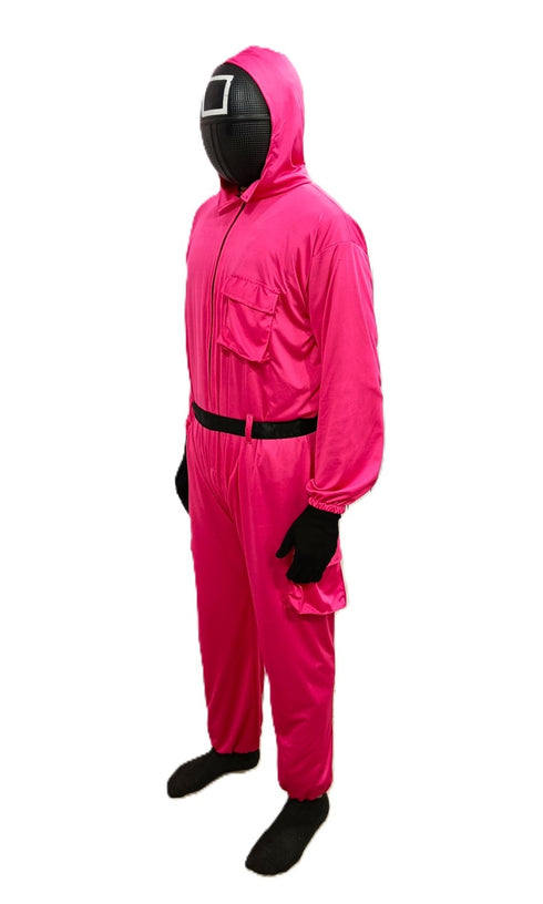 Survival Drama Korean TV Series Game Costume with Attached Hood, Plastic Mask & Belt - Halloween Cosplay Outfit for Adults | For Mens