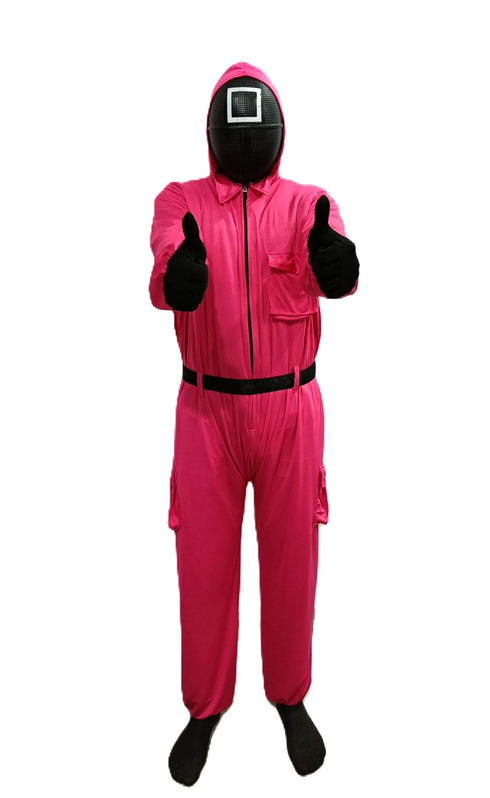 Survival Drama Korean TV Series Game Costume with Attached Hood, Plastic Mask & Belt - Halloween Cosplay Outfit for Adults | For Mens