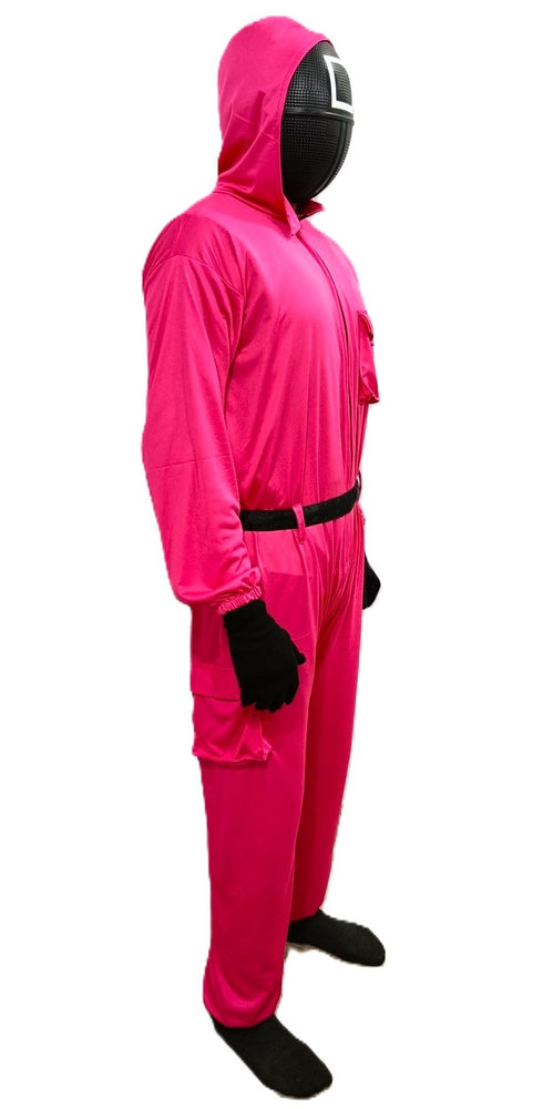 Survival Drama Korean TV Series Game Costume with Attached Hood, Plastic Mask & Belt - Halloween Cosplay Outfit for Adults | For Mens