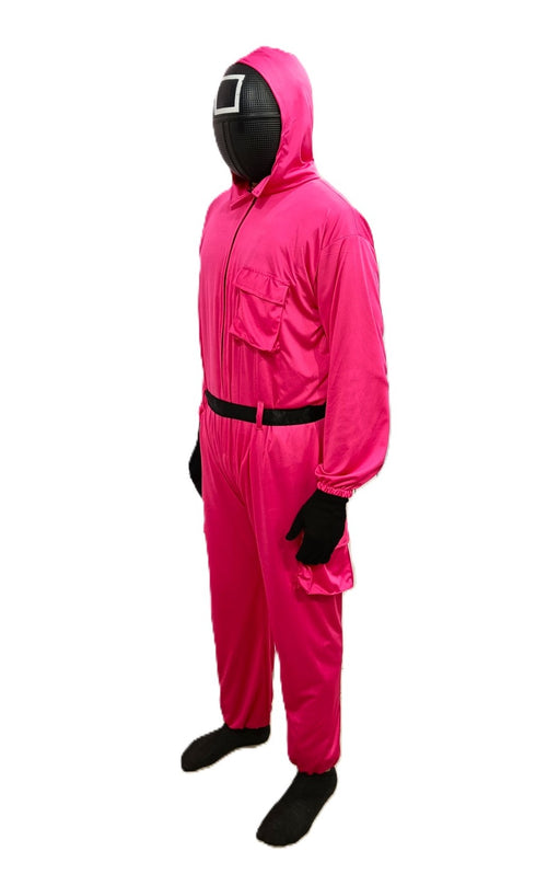 Survival Drama Korean TV Series Game Costume with Attached Hood, Plastic Mask & Belt - Halloween Cosplay Outfit for Adults | For Mens