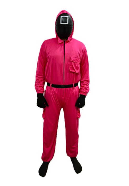 Survival Drama Korean TV Series Game Costume with Attached Hood, Plastic Mask & Belt - Halloween Cosplay Outfit for Adults | For Mens
