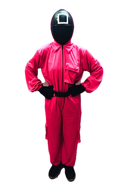 Survival Drama Korean TV Series Game Costume with Attached Hood, Assorted Plastic Mask & Belt - Halloween Cosplay Outfit for Adults | For Girls and Women