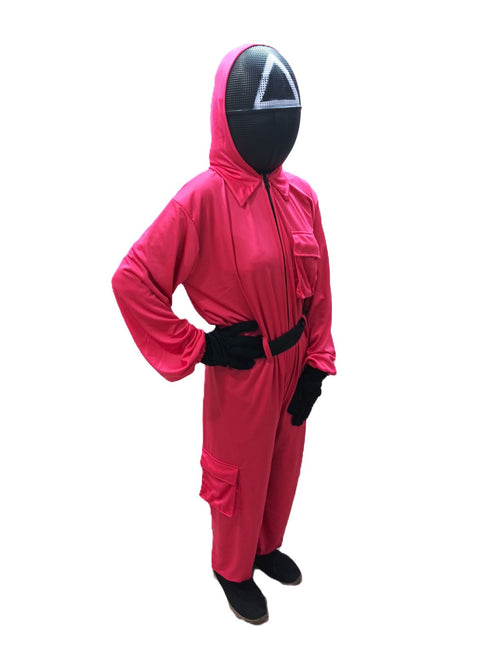 BookMyCostume Survival Drama Korean TV Series Game Costume with Attached Hood, Assorted Plastic Mask & Belt - Halloween Cosplay Outfit for Adults | For Girls and Women