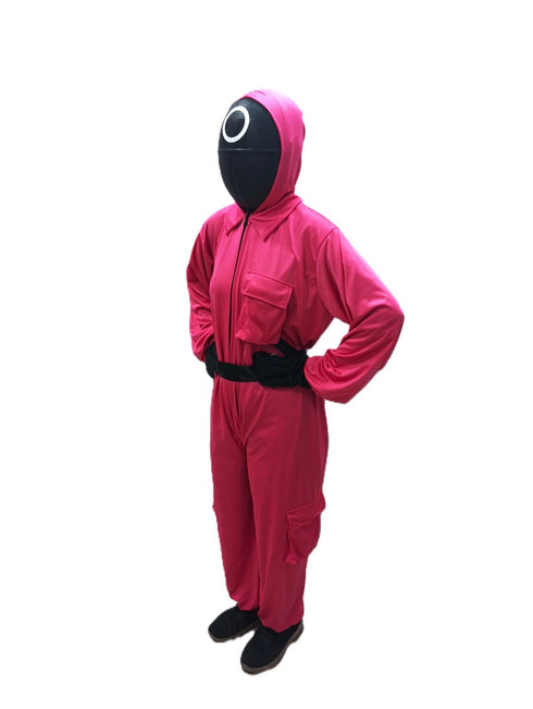 BookMyCostume Survival Drama Korean TV Series Game Costume with Attached Hood, Assorted Plastic Mask & Belt - Halloween Cosplay Outfit for Adults | For Girls and Women