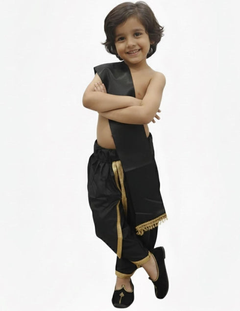 Black Dhoti with Patka Indian Folk Cultural Role Play Dress | Indian Traditional Costume for Boys
