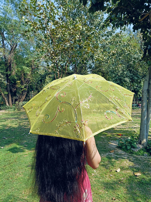 BookMyCostume Net Parasol Umbrella with Embroidery – Kids & Adults Costume Accessories for Photoshoots, Decorations & Special Occasions
