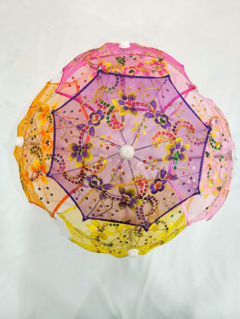 BookMyCostume Net Parasol Assorted Umbrella with Embroidery for Kids Costume Accessories for Photoshoots, Decorations & Special Occasions