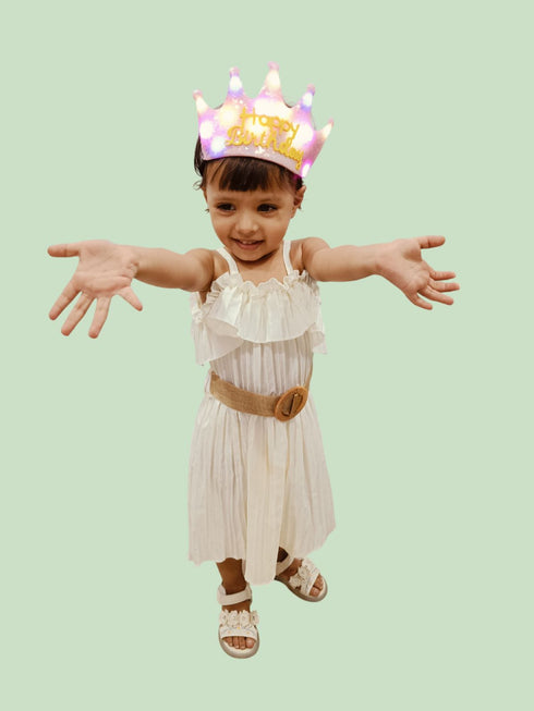 BookMyCostume Assorted Glowing LED Happy Birthday Headband Crown Accessories for Girls – 3 Modes Changing Lights, Sparkly Birthday Crown with Adjustable Size for Party and Celebration