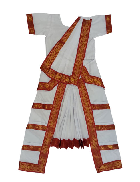 BookMyCostume Red & White Bharatanatyam Saree Indian Classical Dance Costume for Girls | Kids & Adult Fancy Dress Costume