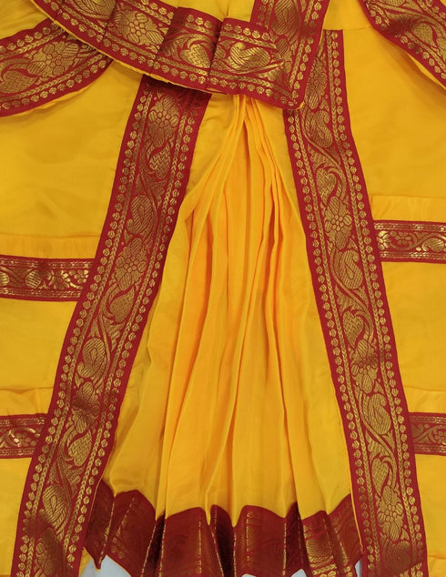 Yellow & Red Bharatanatyam Saree Indian Classical Dance Costume for Girls | Kids & Adult Fancy Dress Costume