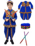 Blue Gujarati Kedia with Dhoti & Turban Cap With A Pair of Dandiya Sticks – Traditional Outfit with State Artwork & Gota Work for Navratri & Festivals | Gujarat Fancy Dress Costume For Kids & Adults