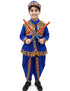 Blue Gujarati Kedia with Dhoti & Turban Cap With A Pair of Dandiya Sticks – Traditional Outfit with State Artwork & Gota Work for Navratri & Festivals | Gujarat Fancy Dress Costume For Kids & Adults