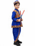 Blue Gujarati Kedia with Dhoti & Turban Cap With A Pair of Dandiya Sticks – Traditional Outfit with State Artwork & Gota Work for Navratri & Festivals | Gujarat Fancy Dress Costume For Kids & Adults