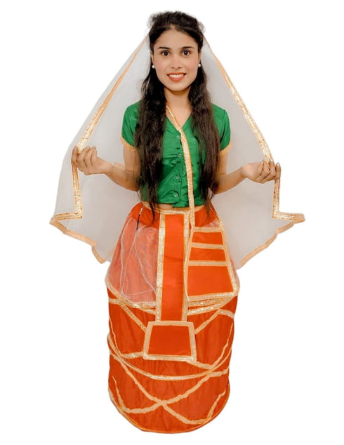 BookMyCostume Manipuri Traditional Dress for Girls | Manipuri Dress for Kids Girls | North East Indian Dance & Fancy Dress Costume | Cultural Outfit for Theme Parties, School Functions & Competitions