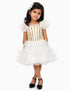 White & Golden Sequin Western Dance Costume for Girls | Stylish Top with Frill Sleeves & White Fluffy Skirt | Party Wear & Western Dance Costume for Kids