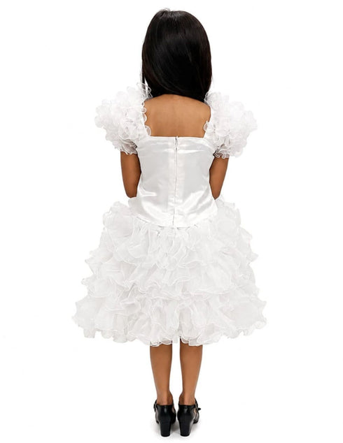 White & Golden Sequin Western Dance Costume for Girls | Stylish Top with Frill Sleeves & White Fluffy Skirt | Party Wear & Western Dance Costume for Kids