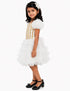 White & Golden Sequin Western Dance Costume for Girls | Stylish Top with Frill Sleeves & White Fluffy Skirt | Party Wear & Western Dance Costume for Kids