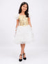 White & Golden Sequin Western Dance Costume for Girls | Stylish Top with Frill Sleeves & White Fluffy Skirt | Party Wear & Western Dance Costume for Kids