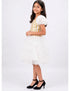 White & Golden Sequin Western Dance Costume for Girls | Stylish Top with Frill Sleeves & White Fluffy Skirt | Party Wear & Western Dance Costume for Kids