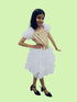 BookMyCostume White & Golden Sequin Western Dance Costume for Girls | Stylish Top with Frill Sleeves & White Fluffy Skirt | Party Wear & Western Dance Costume for Kids