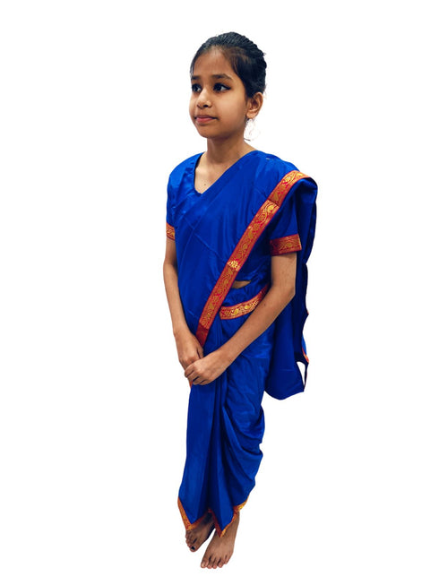BookMyCostume Teacher Costume for Kids Girls | Dark Blue Ready-to-Wear Saree with Blouse |Mythology Dress for Kids Girls | Community Helper Dress| Role Play Outfit for Girls