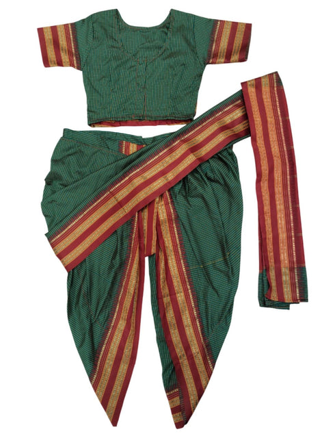 BookMyCostume Traditional Marathi Dress for Girls | Dark Green Nauvari Saree for Kids with Blouse | Fisherwoman Costume for Kids | Indian Cultural State Dress