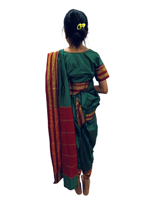 BookMyCostume Traditional Marathi Dress for Girls | Dark Green Nauvari Saree for Kids with Blouse | Fisherwoman Costume for Kids | Indian Cultural State Dress