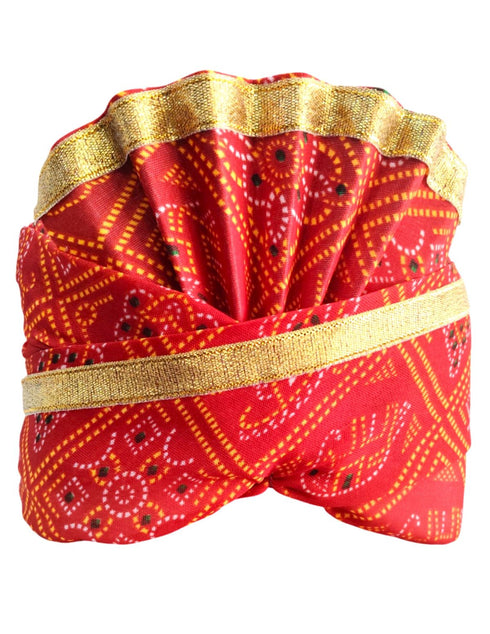 BookMyCostume Bandhej Turban/Pagdi with Turra for Men & Women | Wedding & Celebration Headwear | Traditional Rajasthani Pagdi for Barati & Guests | Free Size