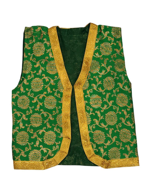 Green Qawwali Jacket & Cap Combo for Kids | Green Embroidered Ethnic Fancy Dress Costume | Sufi Singer Kurta Style Waistcoat & Head Cap for Theme Parties & Stage Shows