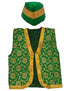 Green Qawwali Jacket & Cap Combo for Kids | Green Embroidered Ethnic Fancy Dress Costume | Sufi Singer Kurta Style Waistcoat & Head Cap for Theme Parties & Stage Shows