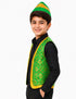 Green Qawwali Jacket & Cap Combo for Kids | Green Embroidered Ethnic Fancy Dress Costume | Sufi Singer Kurta Style Waistcoat & Head Cap for Theme Parties & Stage Shows