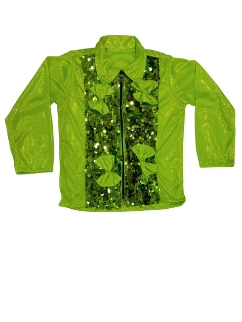 Light Green Western Dance Costume for Boys | Full Sleeves Sequin Collared Shirt with Matching Pants | Nylon & Sequence Dance Costume for Boys | Stylish Fancy Dress for Kids
