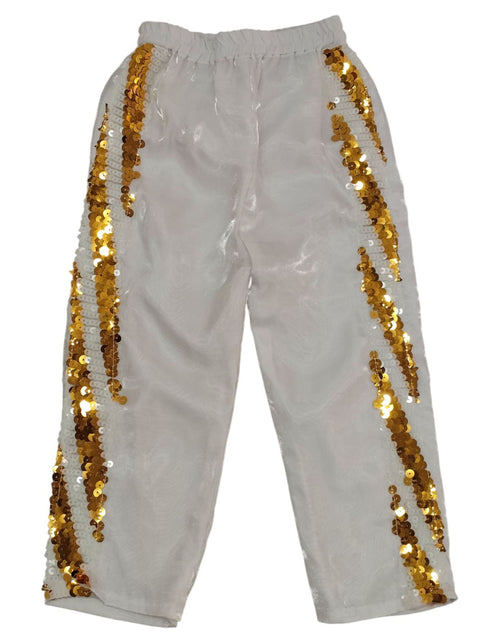 White & Golden Sequin Western Dance Costume for Boys | Stylish Shiny Full Sleeve Shirt and Pant Set with Zipper Closure | Dance Costume for Boys | Fancy Dress for Boys