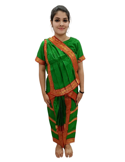 Bharatanatyam Costume for Girls and Women – Green with Red Border | Classical Dance Dress | Indian Dance Dress for Girls | Traditional Dance Outfit