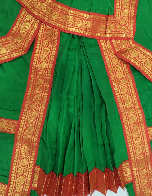 BookMyCostume Bharatanatyam Costume for Girls and Women – Green with Red Border | Classical Dance Dress | Indian Dance Dress for Girls | Traditional Dance Outfit