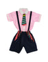 Boy Dangri Style Costume Set | Pink Shirt with Denim Dangri Style Shorts & Colorful Tie | Fancy Dress Costume for Role Play | Boys