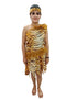 BookMyCostume Unisex Adivasi Tribal Dance Costume – Tiger Print Fur Material | One-Shoulder Outfit with Armlets & Multicolor Feather Headdress