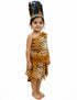 Unisex Adivasi Tribal Dance Costume – Tiger Print Fur Material | One-Shoulder Outfit with Armlets & Multicolor Feather Headdress