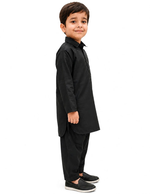 Kashmiri Dress for Boys – Traditional Black Pathani Suit Set | Kashmiri Suit for Kids with Collared Kurta & Pajama | Ethnic Kashmiri Dress for Cultural Events & Fancy Dress