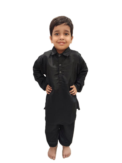 BookMyCostume Kashmiri Dress for Boys – Traditional Black Pathani Suit Set | Kashmiri Suit for Kids with Collared Kurta & Pajama | Ethnic Kashmiri Dress for Cultural Events & Fancy Dress
