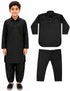 Kashmiri Dress for Boys – Traditional Black Pathani Suit Set | Kashmiri Suit for Kids with Collared Kurta & Pajama | Ethnic Kashmiri Dress for Cultural Events & Fancy Dress