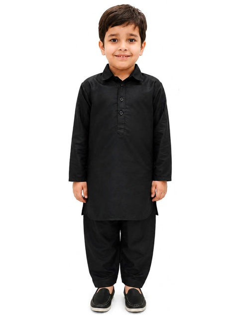 Kashmiri Dress for Boys – Traditional Black Pathani Suit Set | Kashmiri Suit for Kids with Collared Kurta & Pajama | Ethnic Kashmiri Dress for Cultural Events & Fancy Dress