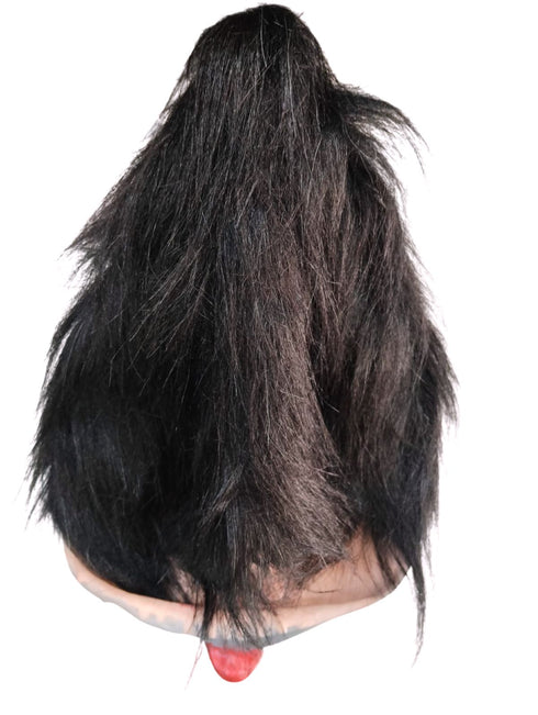 Kali Mata Rubber Mask for Fancy Dress – Grey Color Goddess Face Mask with Attached Hair | Religious Role Play Mask for Kids & Adults | Kali Devi Costume Accessory