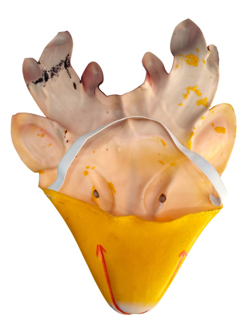 BookMyCostume Mrig (Deer) Rubber Mask – Yellow & Brown Hand-Painted Folk Mask with Antlers | Ramayana Character for Festivals, Plays & Decor