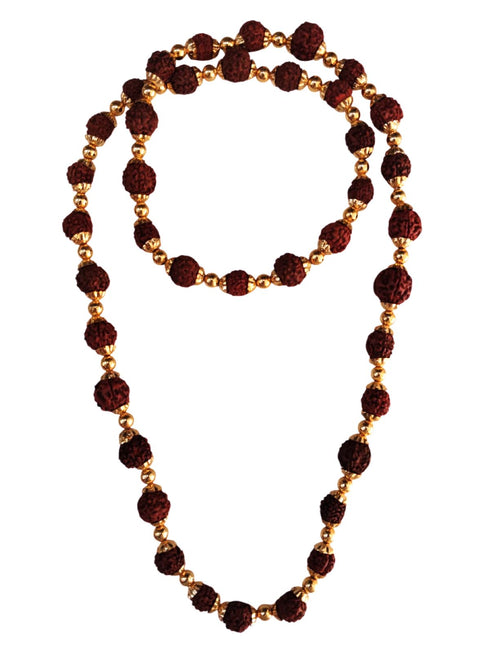 BookMyCostume Natural Brown Rudraksh Golden Plated Rudraksha Jewellery Set with Golden Beads – Rudraksha Mala for Ramleela, Festivals & Spiritual Events | Ideal for Kids & Adults